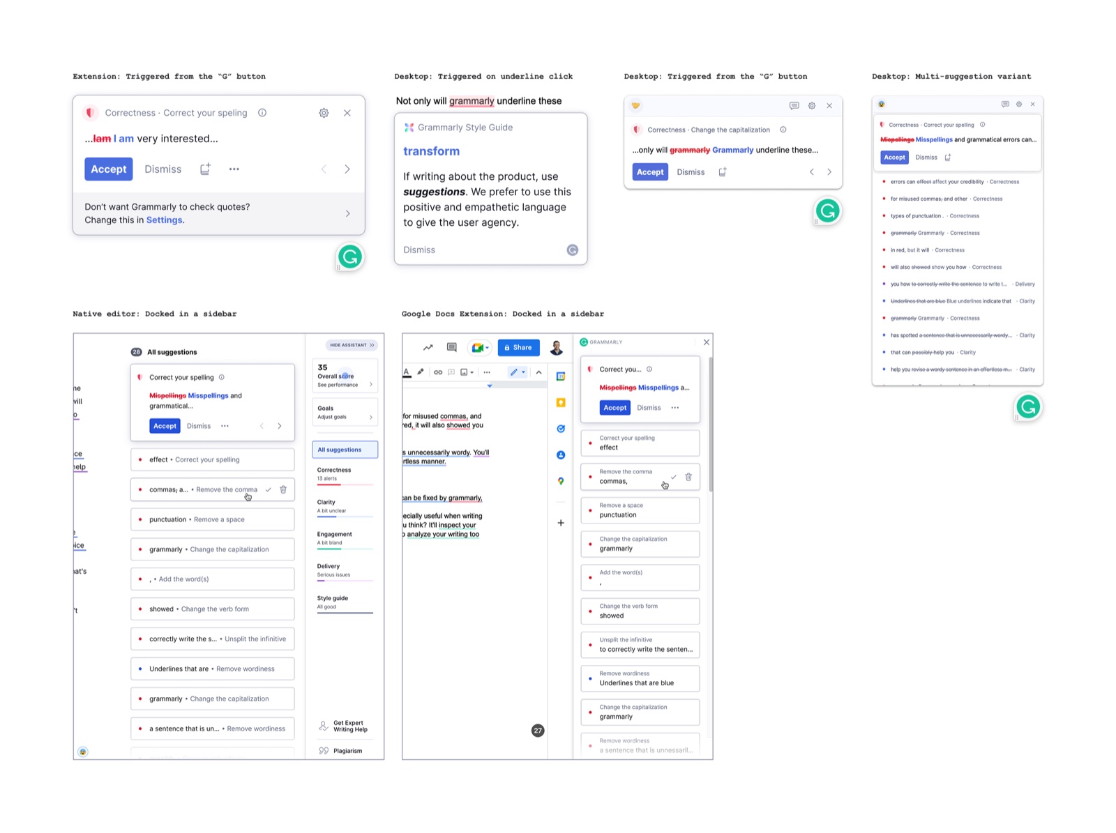 Card inventory — every existing card state across all surfaces and trigger modes