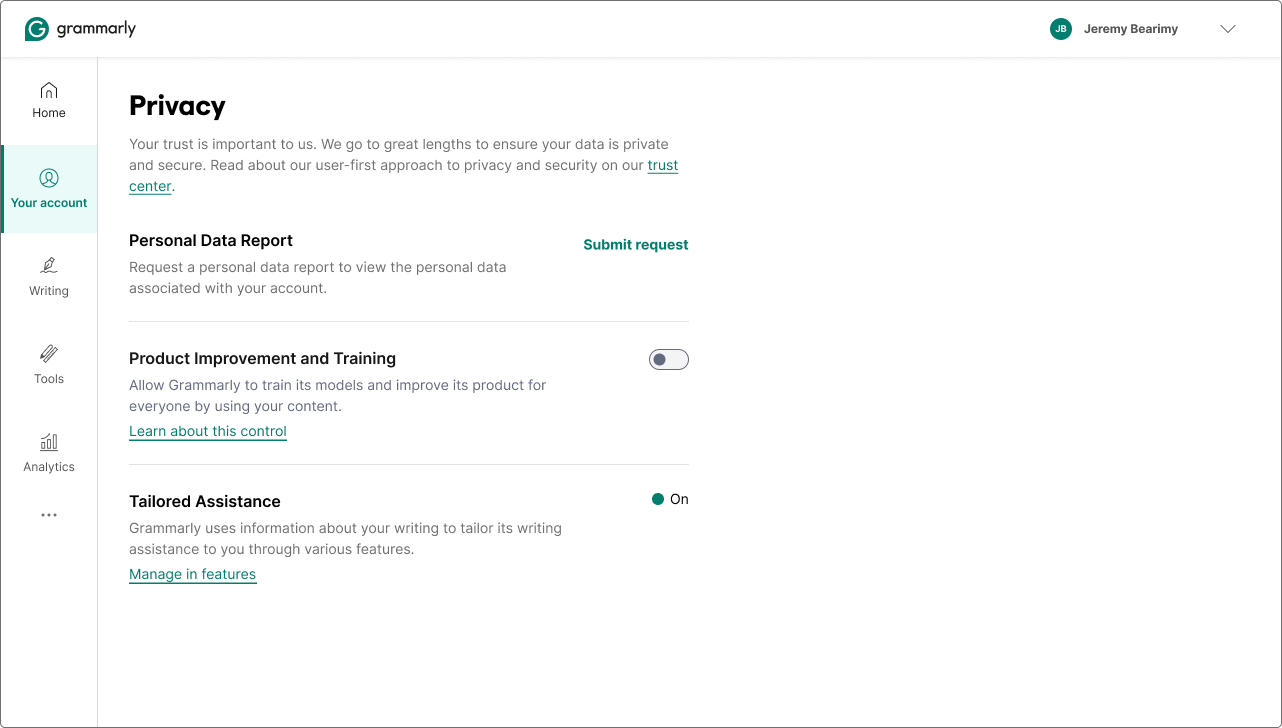 CDTC — Editable & Off: user has control, training off