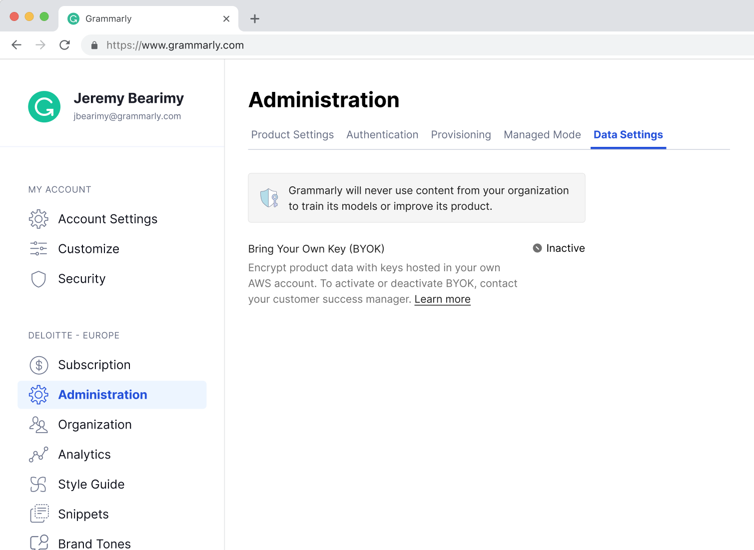 Q2 BYOK — Inactive status, managed by CSM
