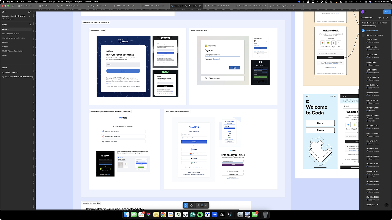 Early market research — Disney, Microsoft, Meta, Atlassian multi-product auth patterns