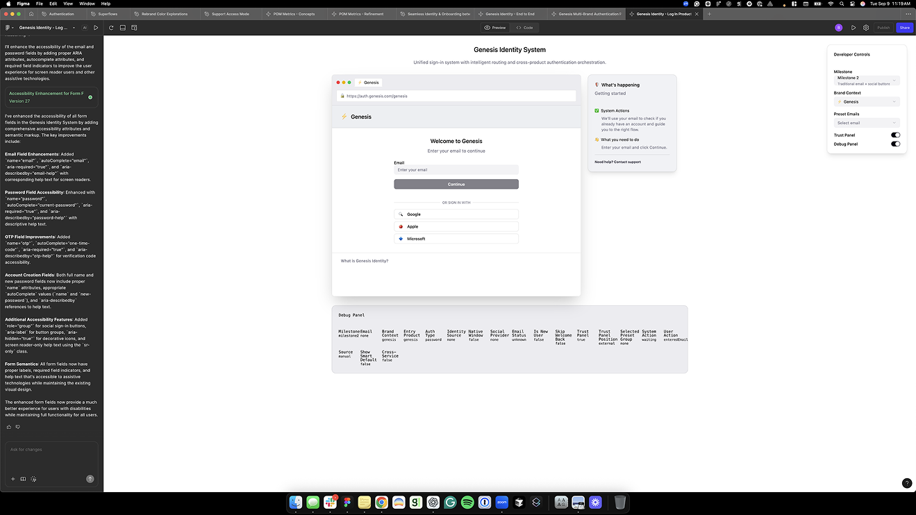 Interaction model prototype — clickable flow with developer controls and test accounts
