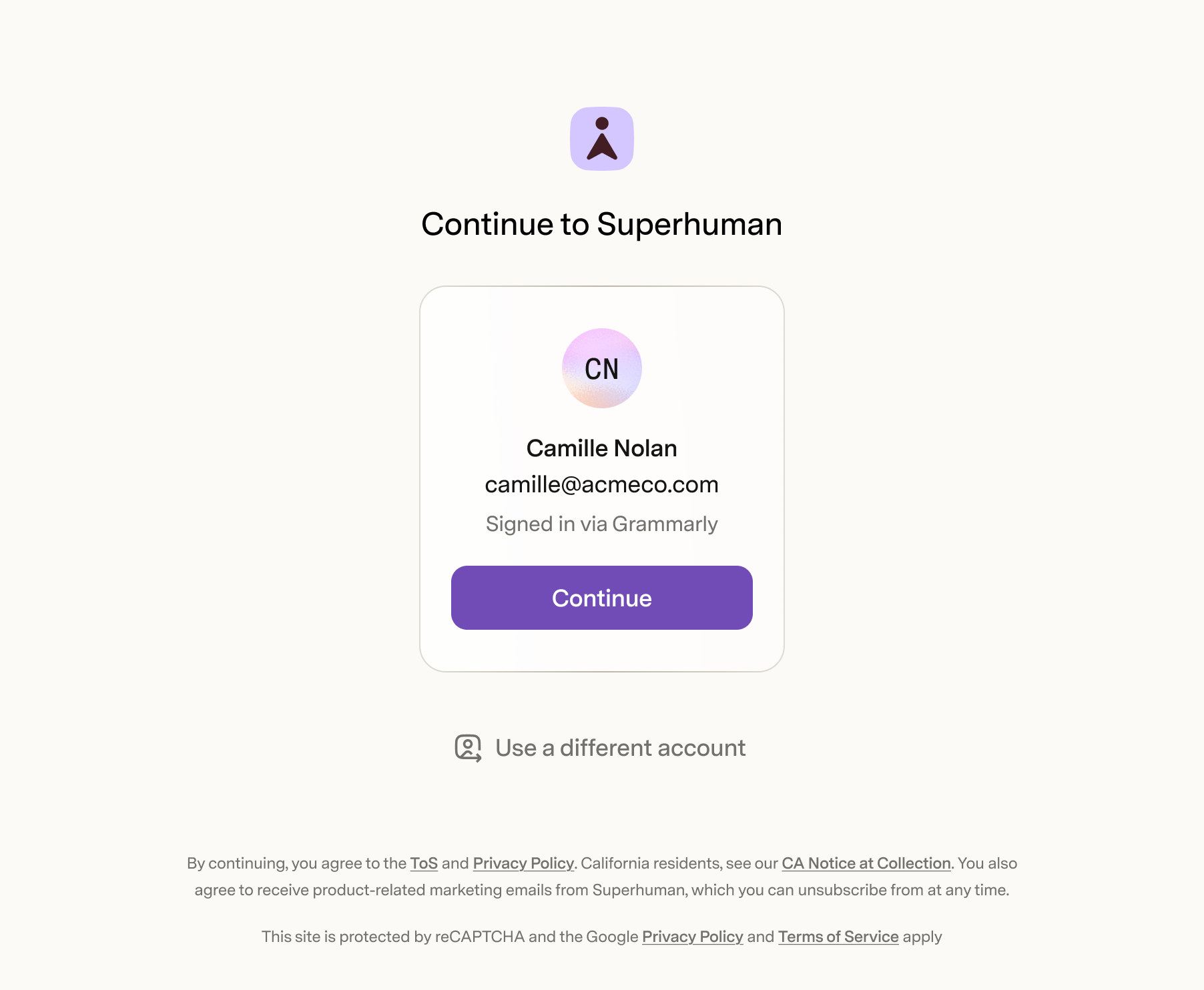 Active session transfer UX — recognized account with a one-click continue